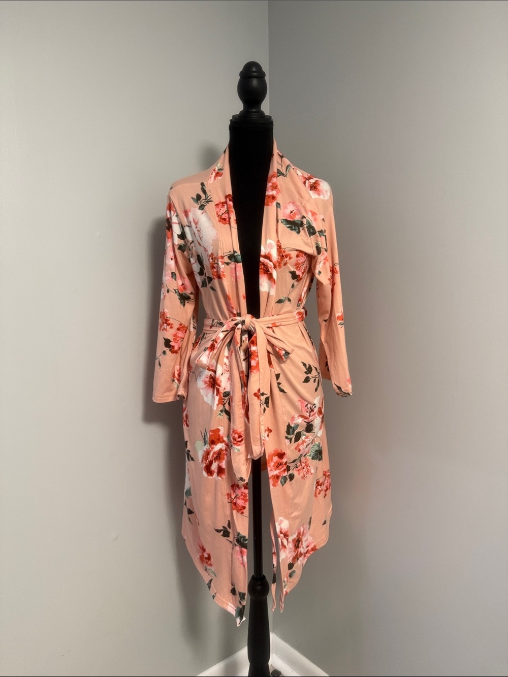 Cake Peach Floral Tie-Waist Robe